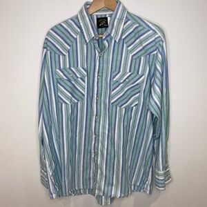 Vintage Saddle King Western By Key Pearl Snap‎ Long Sleeve XL Western Stripes